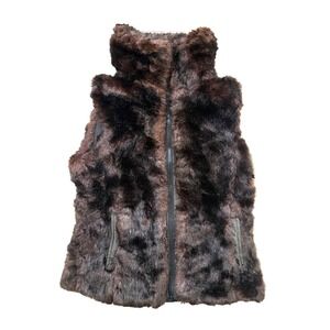 Vintage 90s Fur Vest Jacket Women Med Brown Fuzzy Boho Retro Winter Statement